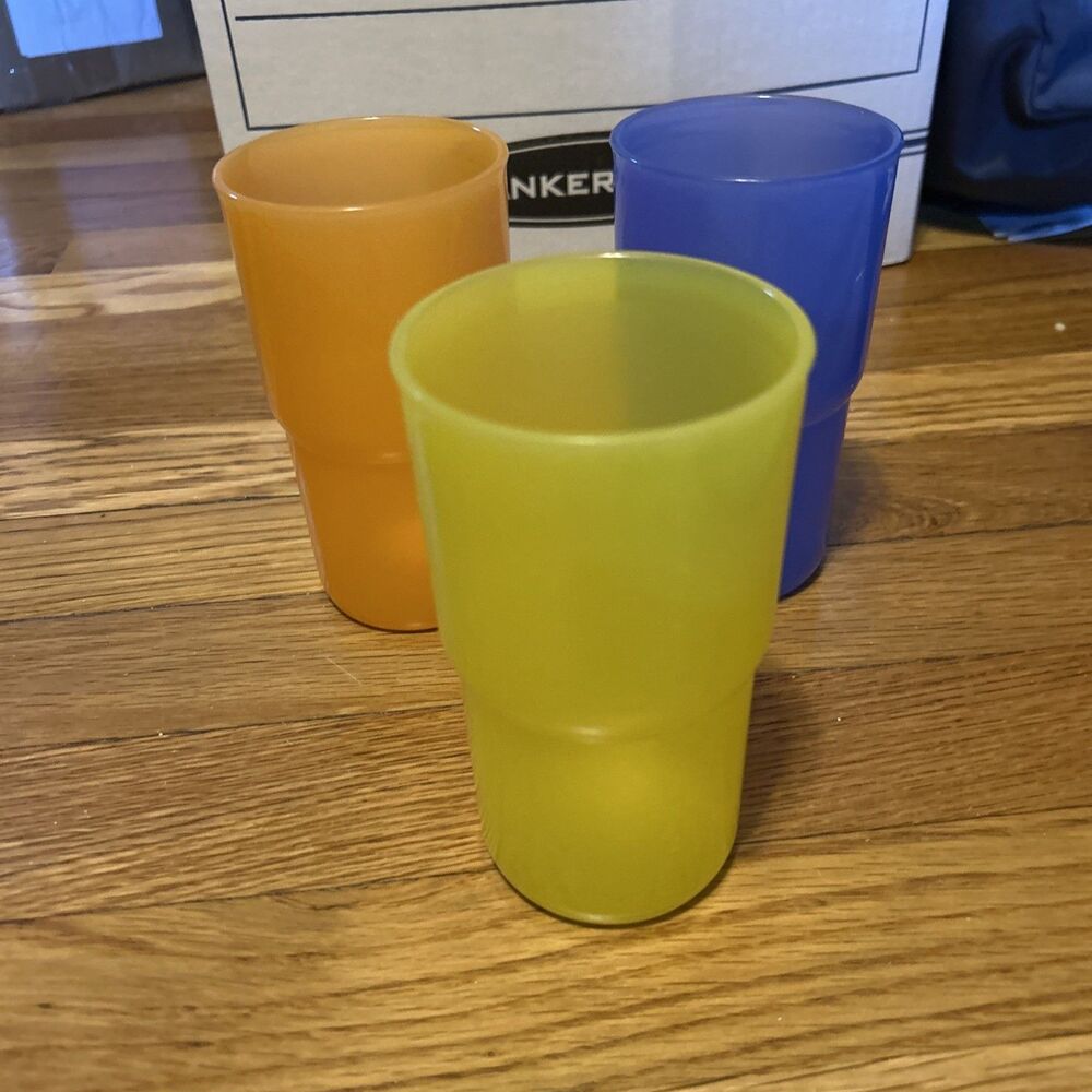 Set Of 3 Tupperware Cups 12oz 24129-A Orange Blue Yellow